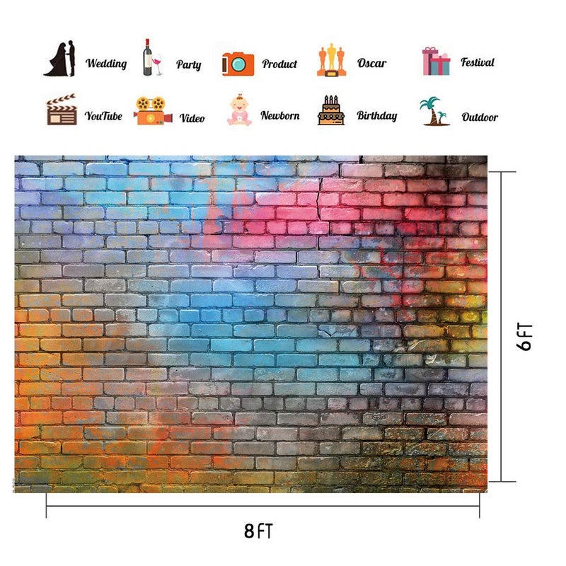 LTLYH 8x6ft Colorful Brick Wall Photo Backdrop Baby Birthday Wedding Party Photography Background Decor Studio Photo Booth A081â€¦ - Image 3